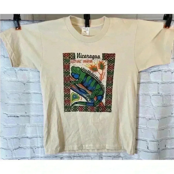 Hawaiian Tropical Iguana Bearded Dragon TAN T Shirt Nicaragua Kids Size 16 NWOT - Picture 2 of 13